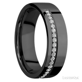 7 mm wide/Flat/Zirconium band with a Off Center Half Eternity arrangement of 015 carat Round Diamond stones in a Bead setting